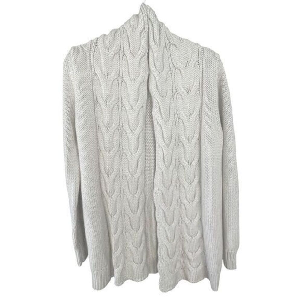 Banana Republic Italian Yarn Cable Knit Cardigan Sweater Light Gray Greige Small